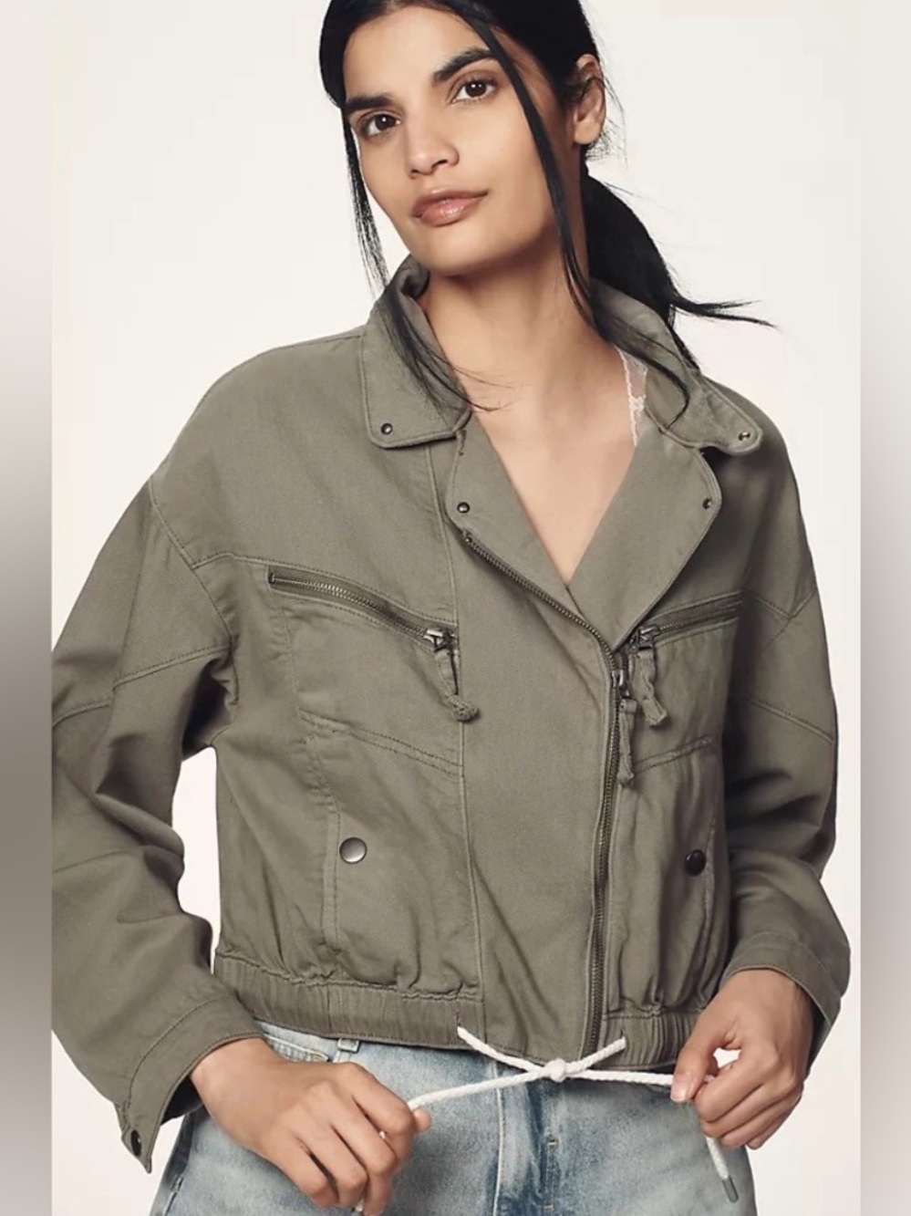 Anthropology Pilcro tidal moto utility jacket olive green utilitarian minimalist